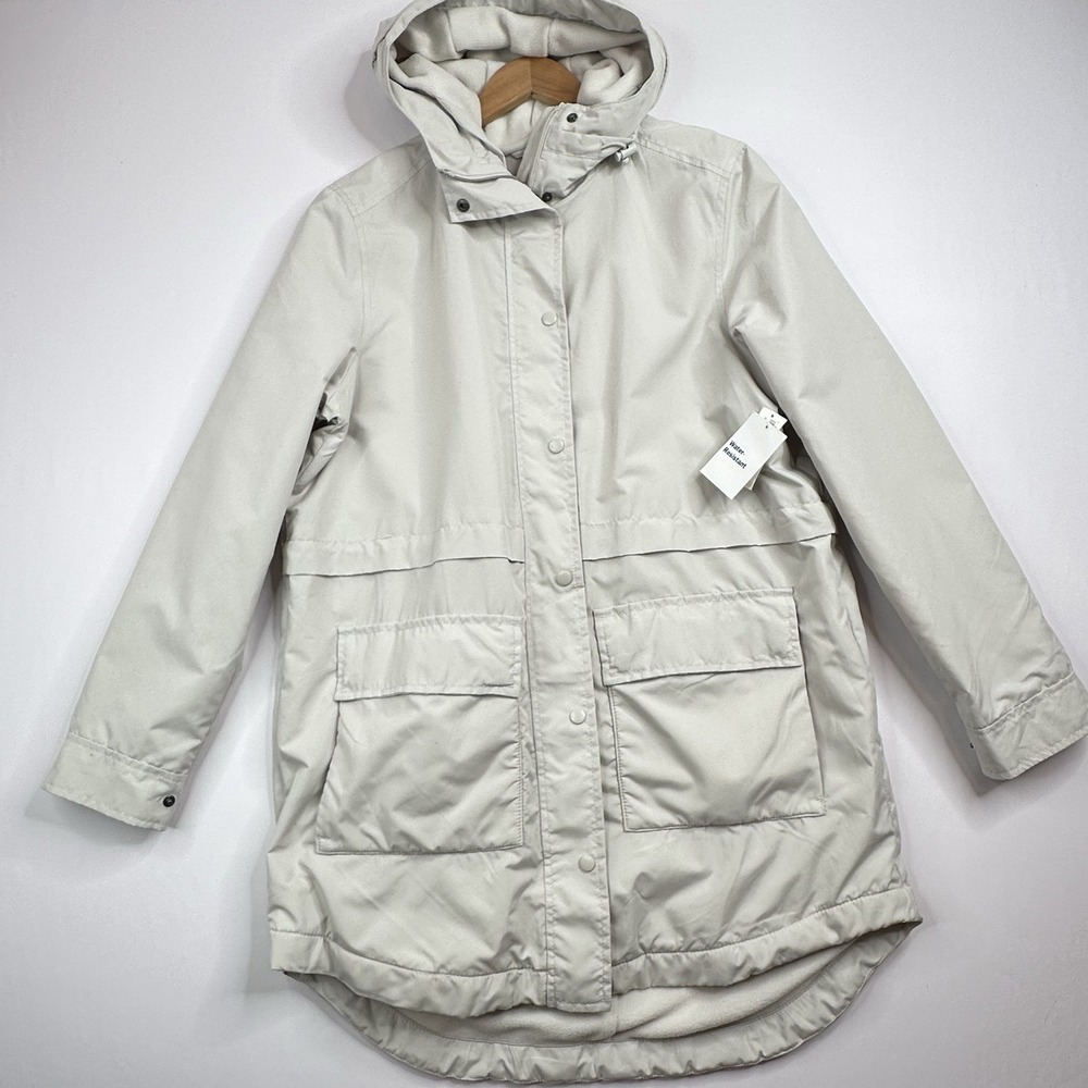 Old Navy Women's Hooded Utility Coat Jacket Medium Beige Fleece Lined Parka